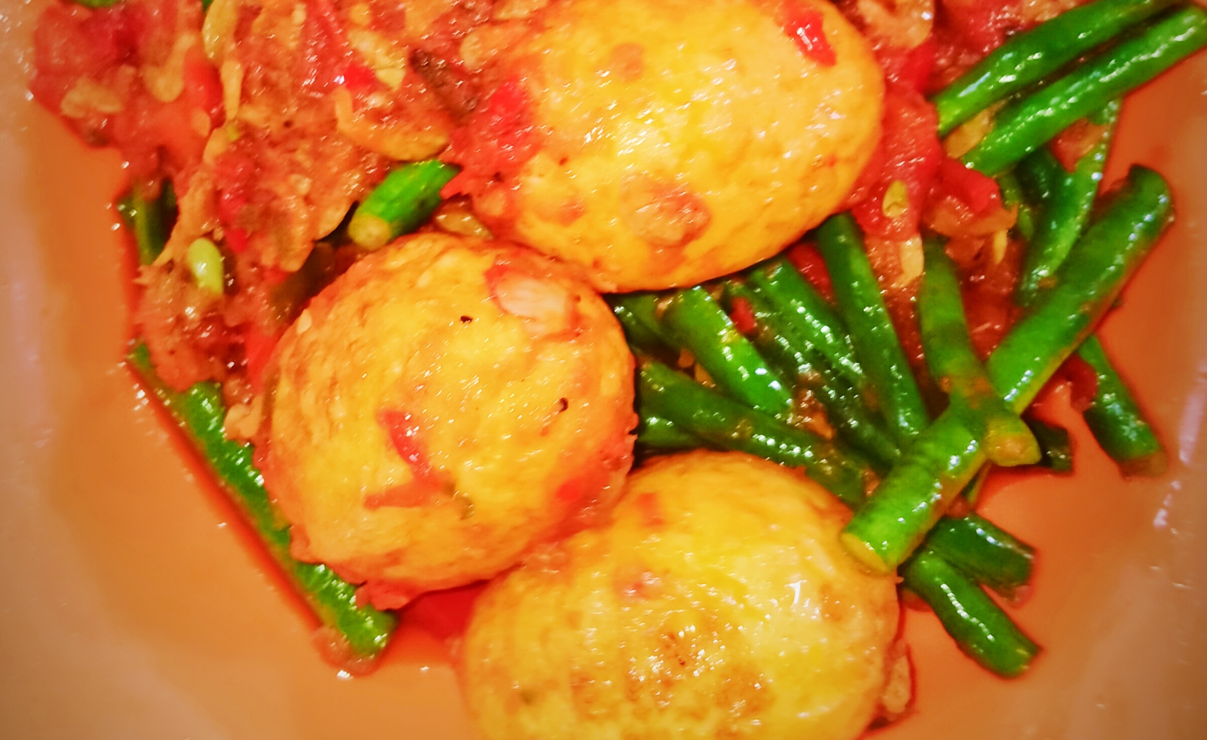 Telur Sambal pedas+ Sayur Kacang panjang