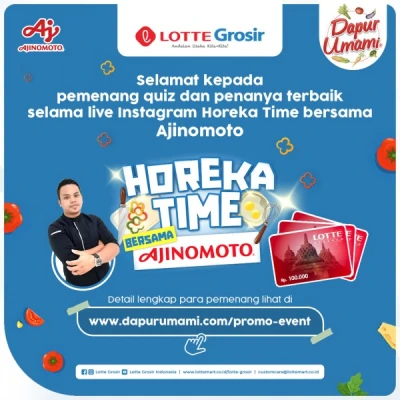 Selamat untuk seluruh pemenang quiz dan penanya terbaik selama live IG Horeka Time bersama Ajinomoto