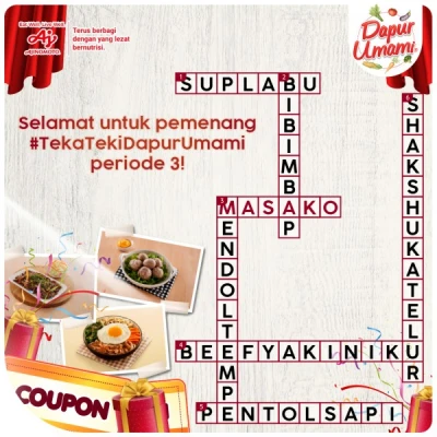 Selamat Kepada Seluruh Pemenang TEKA TEKI DAPUR UMAMI VOL. 3