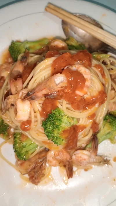 spaghetti brokoli udang
