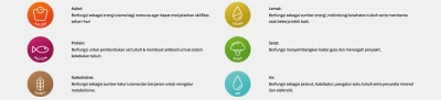 Enam komponen yang penting bagi tubuh agar gizi seimbang terpenuhi