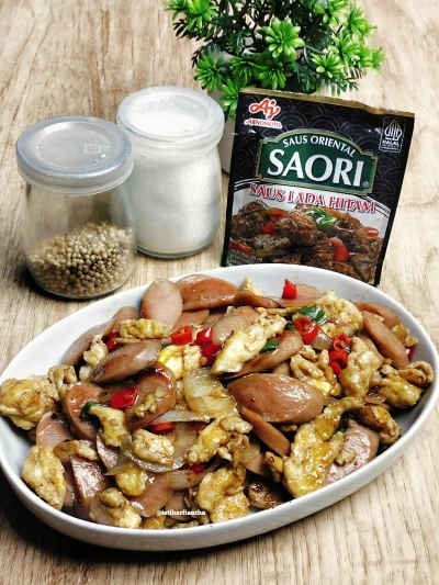 Oseng Telur Sosis Lada Hitam