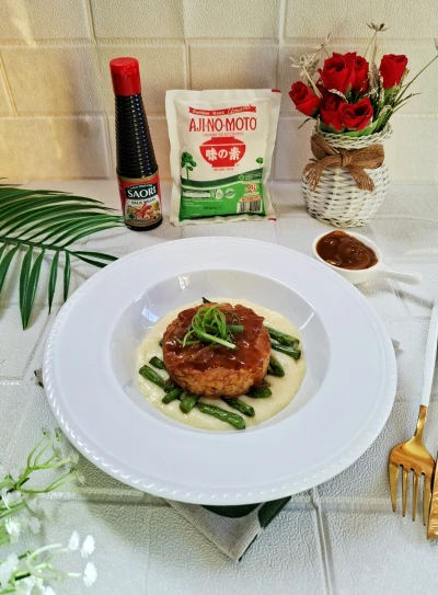 Steak Tempe Saus Barbeque dengan Creamy Potato