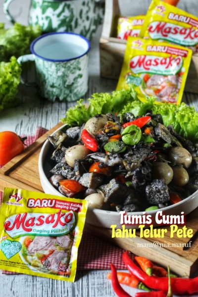 Tumis Cumi Tahu Telur Pete