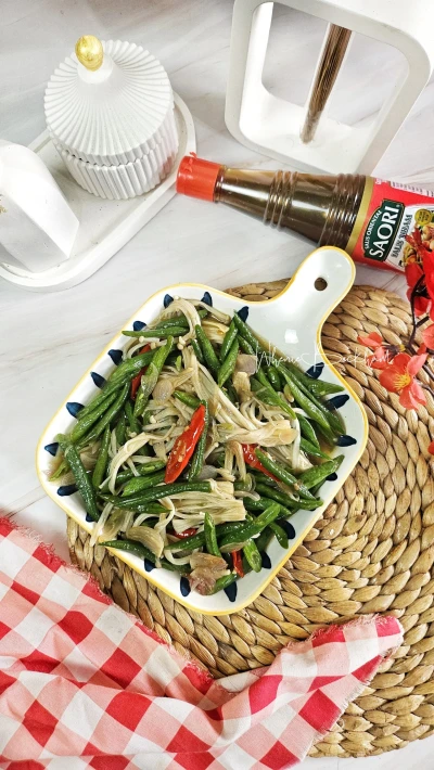 Tumis Kacang Panjang Enoki ala Saori