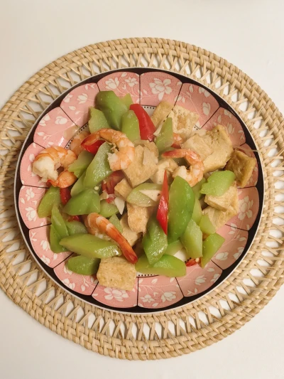 Tumis sayur labu udang tahu