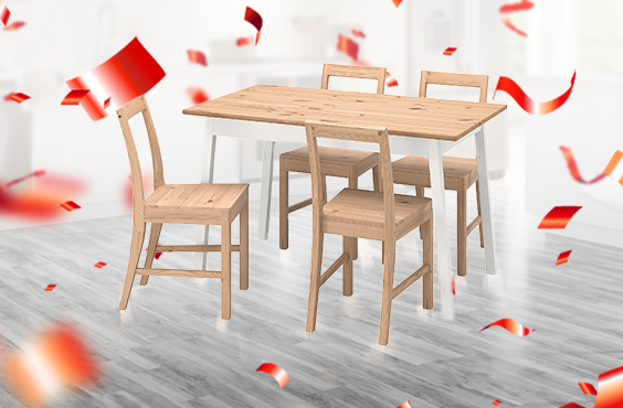 Set meja makan dan 4 kursi kayu
